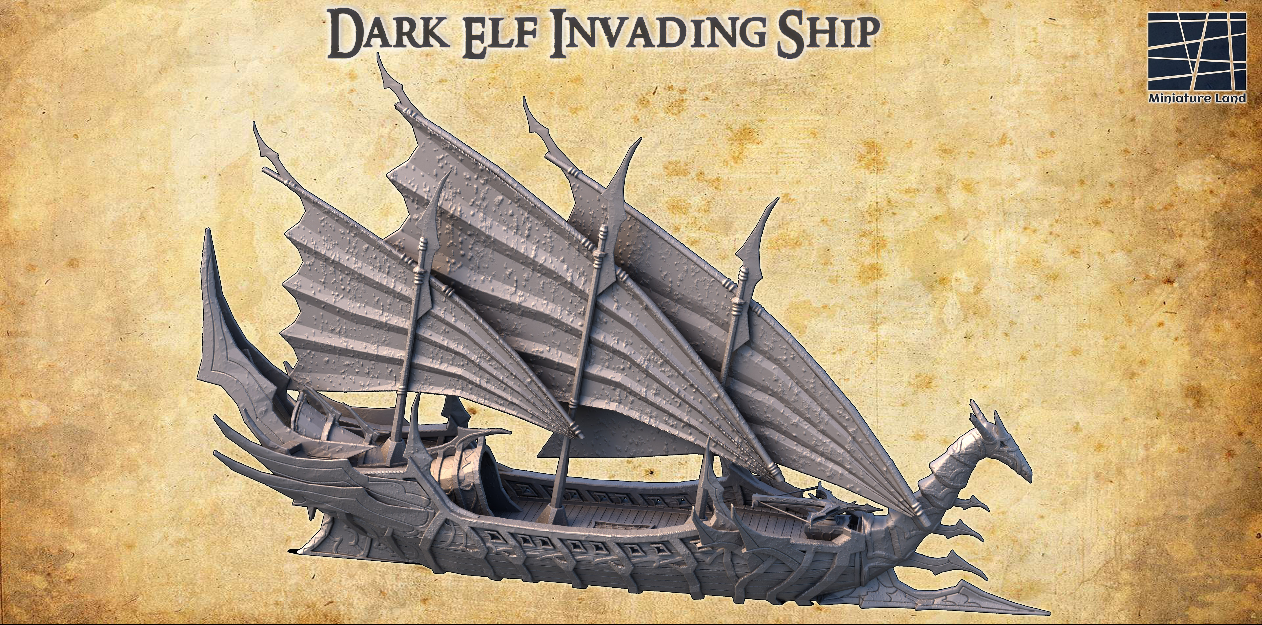 Dark Elf Invading Ship - Tabletop Terrain - 28 MM